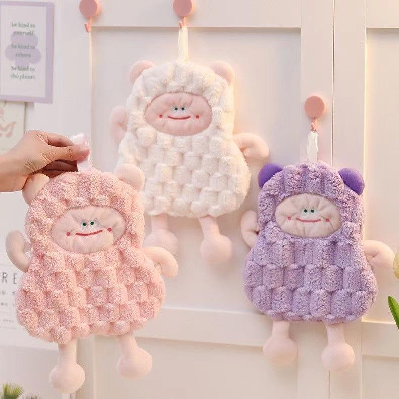 Cute Monster Cartoon Double Layer Thickened Coral Velvet Embroidery Children's Bathroom Hand Towel Washcloth