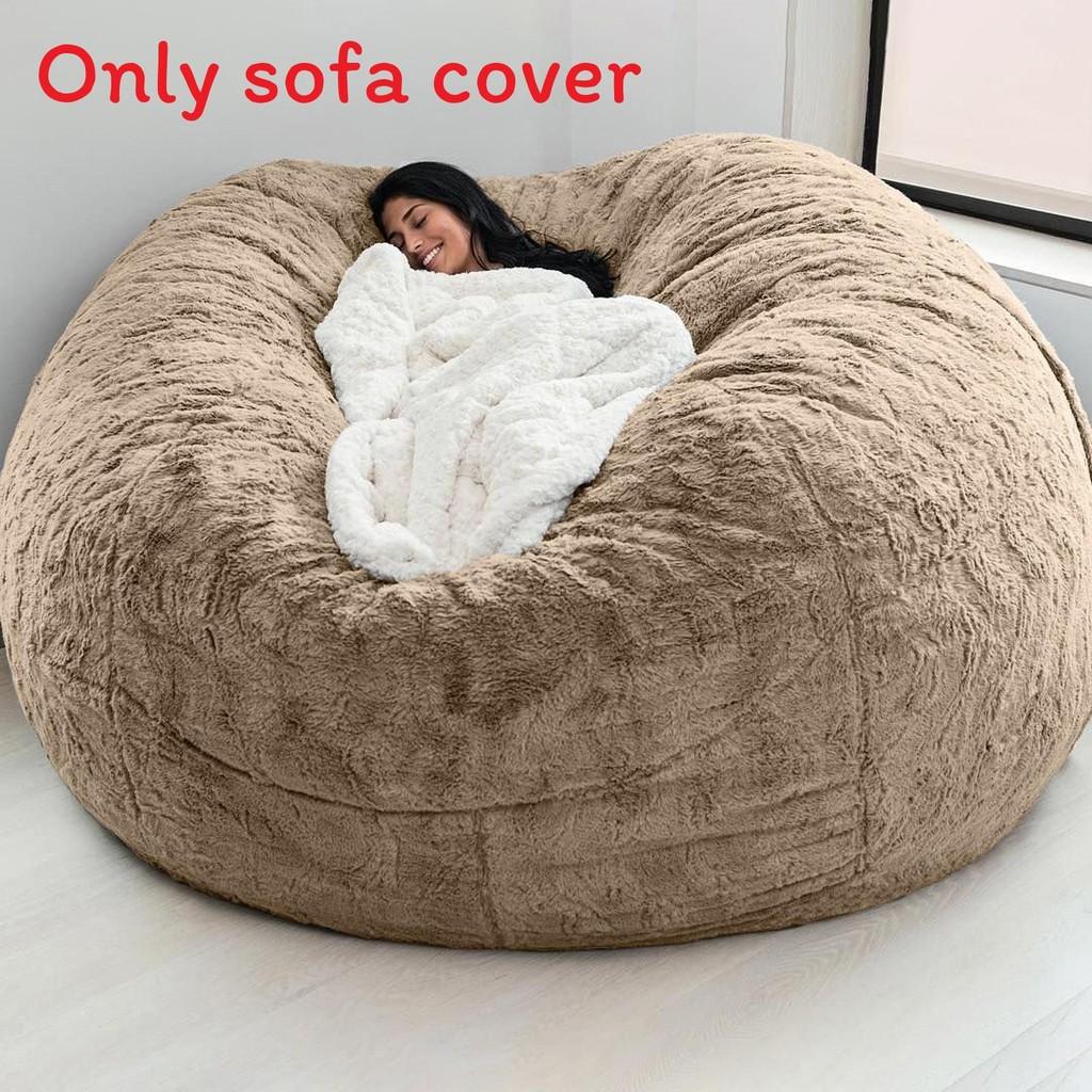 Solid Color Large Soft Plush Portable Living Room Lazy Sofa Cover Bean Cover Bag