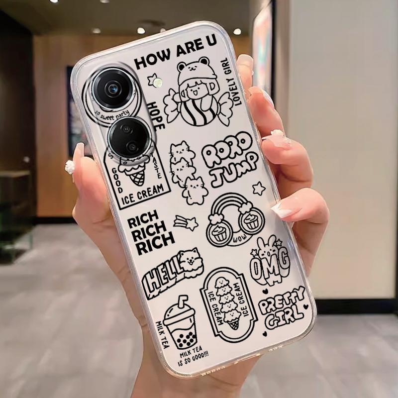 Прозрачный чехол для телефона Poco C65 Redmi Note 15 Pro+ Plus 14C Чехол Мультяшные Цветы Мягкий ТПУ Ударопрочный Funda Сумки Сердце Прозрачный