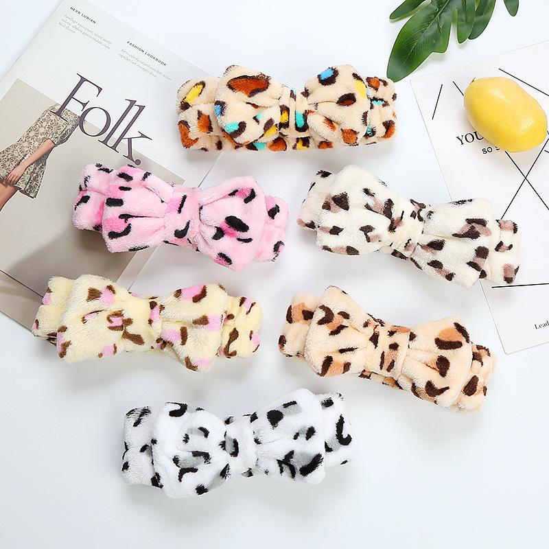 Leopard Print Coral Velvet Hair Band, Female Hair Band, Bow Knot, Plush Hair Band, Cute Wash Face, Solid Color Headband, Hair Accessories