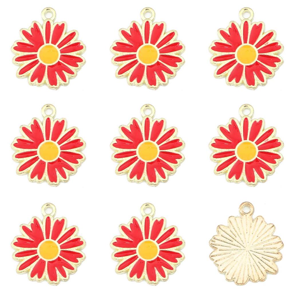 5Pcs Flower Daisy Pendant Alloy Drop Oil Charms For DIY Bracelet Earrings Making Jewelry Findings