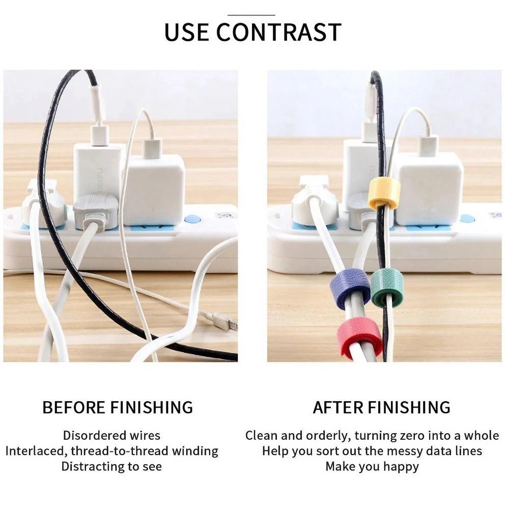 50 Pcs Hook Loop Nylon Fastening Cable Ties Straps Cable Management Audio Cables