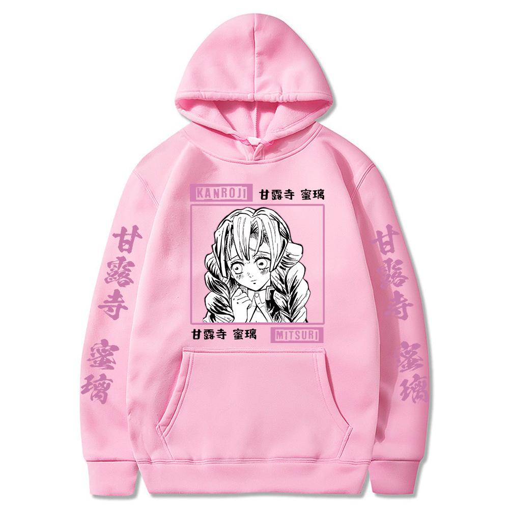 Популярная японская толстовка с капюшоном в стиле аниме Demon Slayer Hoodeis Kanroji Mitsuri, пуловеры с капюшоном, топы в стиле Харадзюку, мужская/женская толстовка Y2k, одежда