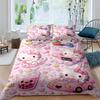3D printed Hello Kitty duvet cover and pillowcase bedding set, available for single, double, and king-size beds, suitable for