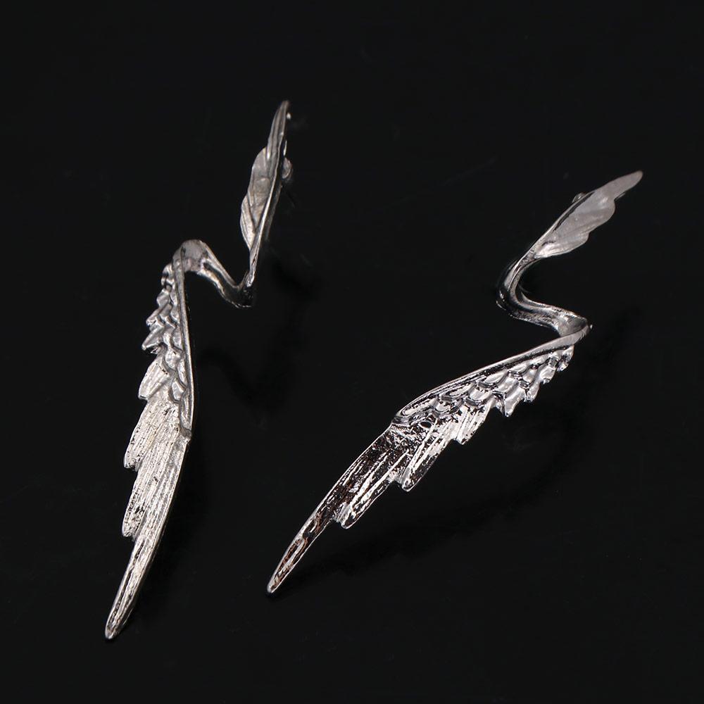 Silver Color Ear Clips Wings Shape Dangle Earrings Vintage Ear Accessories Women