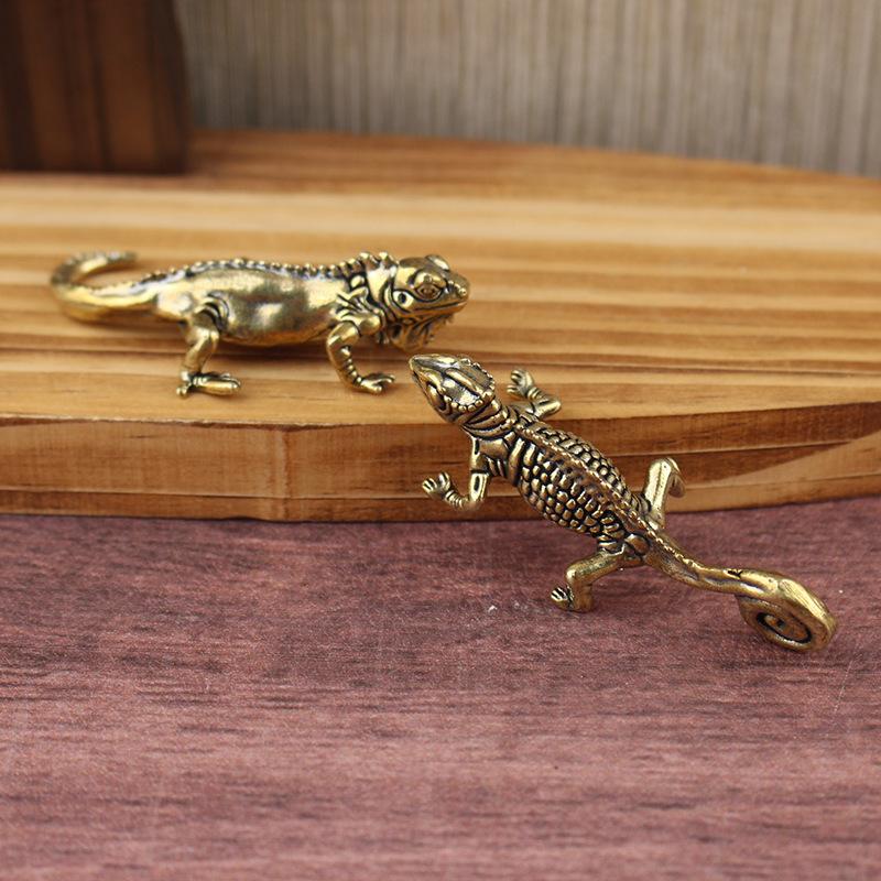 Gecko Figure Home Decor Small Ornaments Antique Brass Animal Figurines Tea Pet Desk Decorations Home Decor Accessories