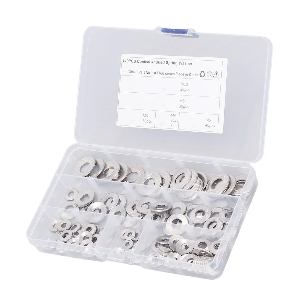 140 шт. 5 типов накатанных конических пружинных шайб из нержавеющей стали с зубчатыми краями M4 M5 M6 M8 M10