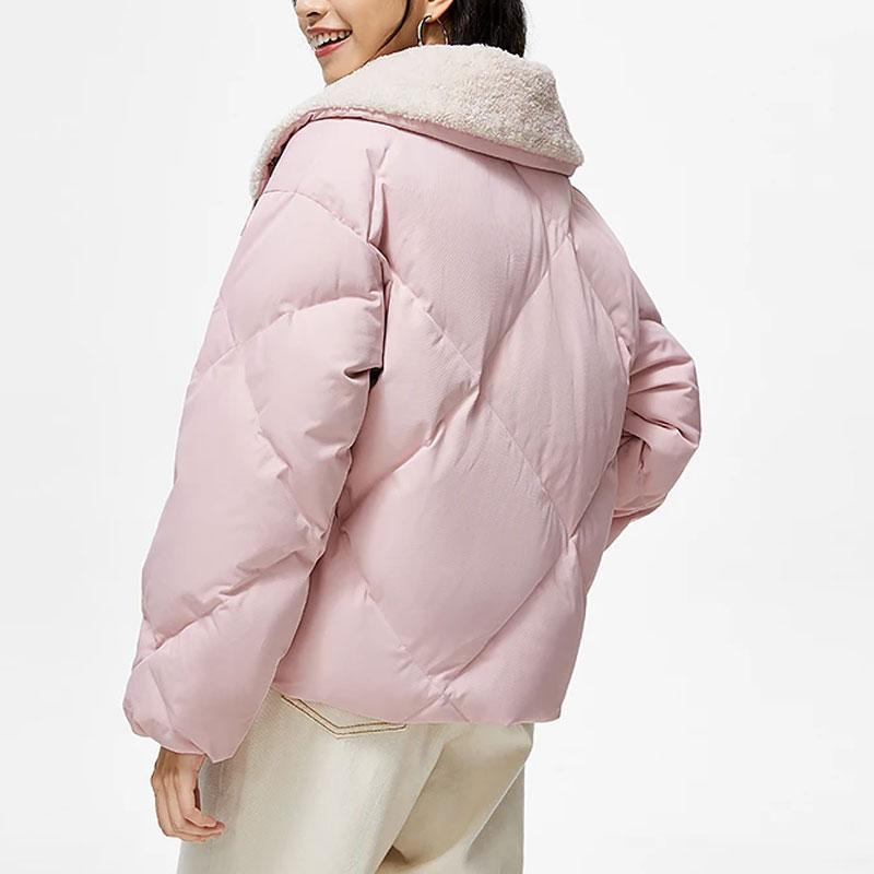 Li Ning Sports Lifestyle Series Solid Color Fur Collar Loose Short Down Jacket Women Outerwear Light-Pink AYMT076-1
