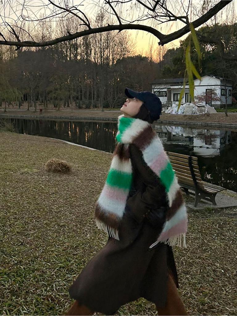 Кашемировый шарф из осенне-зимней клетчатой ткани для женщин, роскошные аксессуары, теплые полихромные кисточки, шарф из пашмины, мохеровая шаль