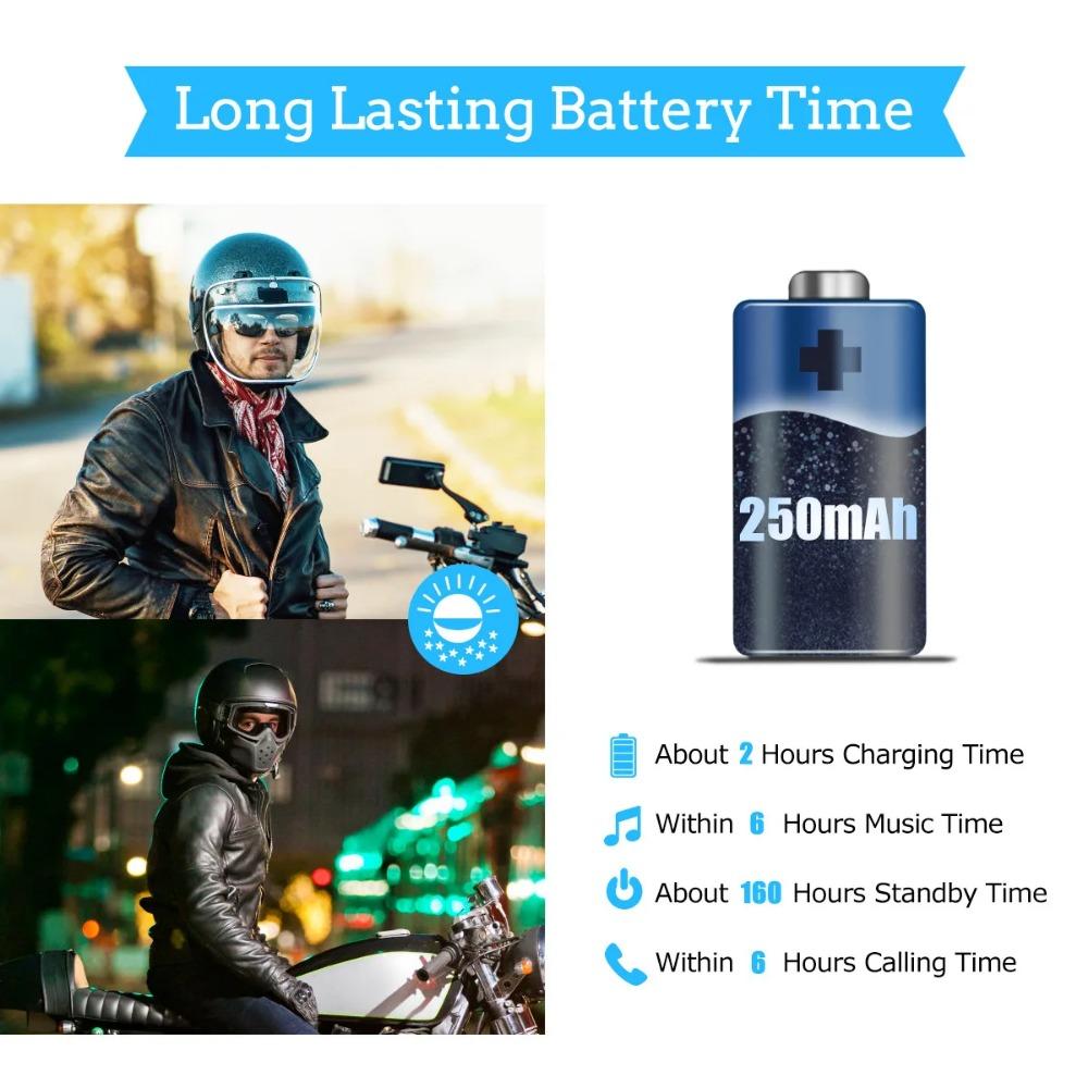 Гарнитура Bluetooth для мотоциклетного шлема V5.0 EDR с шумоподавлением, аккумулятор 250 мАч, 6 часов в режиме разговора, беспроводные наушники для внутренней связи для мотоциклетного шлема