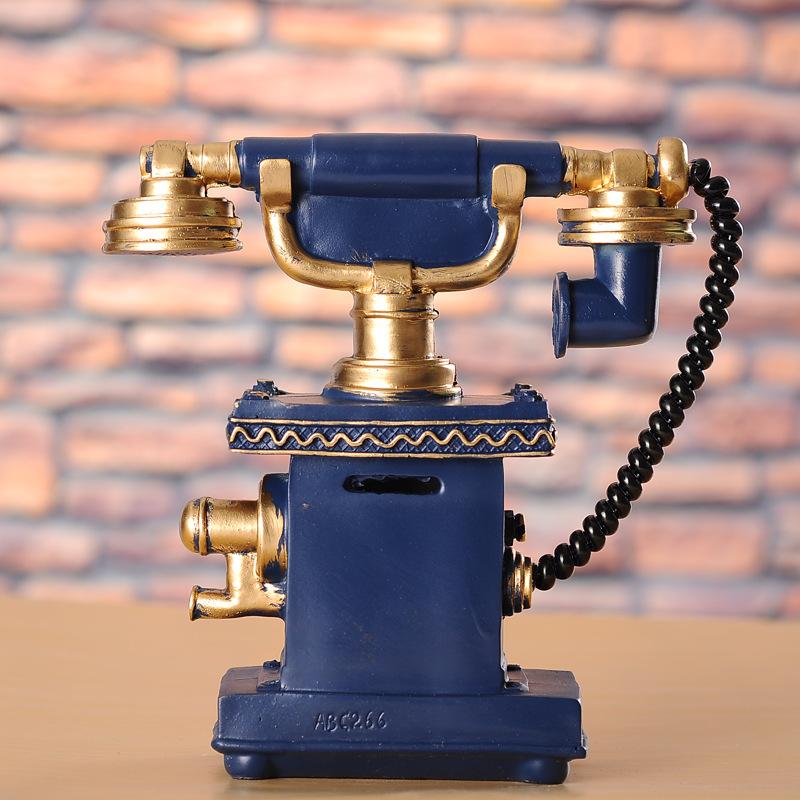 Vintage Telephone Model Piggy Bank Old Style Telephone Resin Sculpture European Home Decoration Desktop Ornaments Accessories
