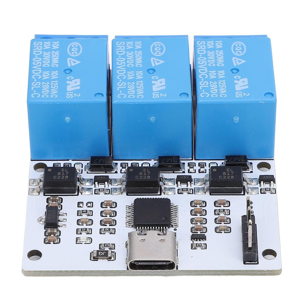 USB Relay Module 3 Channel Type C to Serial Port Control Relay Module with Overcurrent Optocoupler Protections