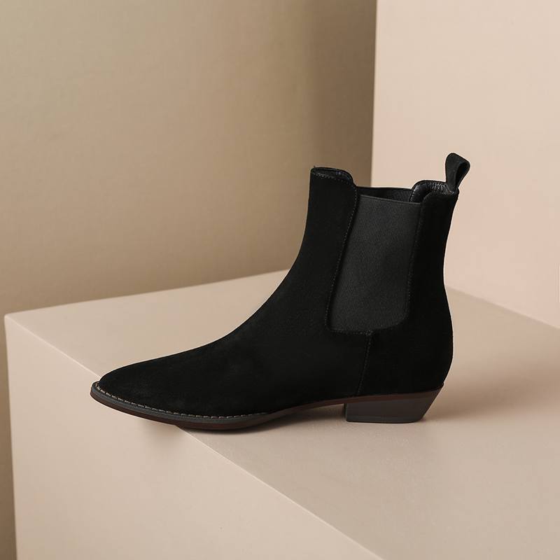 Krazing Pot Зимние ботинки челси из коровьей замши с круглым носком на толстом низком каблуке, увеличивающие рост, женские ботильоны, большой размер 41