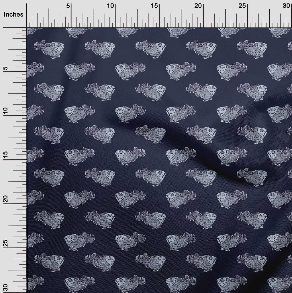 oneOone Cotton Flex Fabric Fish Block Decor Fabric Printed BTY 40 Inch Wide