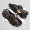 2024 Летние новые черно-коричневые нескользящие сандалии из натуральной кожи, мужские тапочки с мягкой подошвой, сандалии двойного назначения, мужские сандалии на платформе