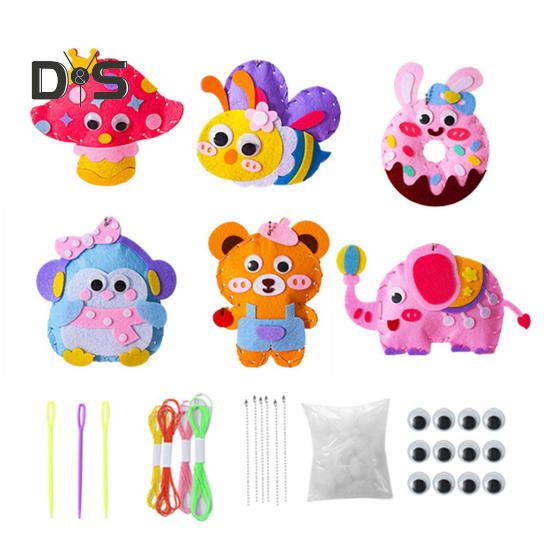 6Pcs/Set Kids DIY Doll Sewing Kit Handmade Non-woven Fabric Animal Plushie Stuffed Animal Craft Sewing Kit Beginner Toddlers Boys Girls Gift