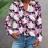 Женская модная и повседневная рубашка с длинным рукавом, V-образным вырезом, на пуговицах, с принтом, блузка, топ