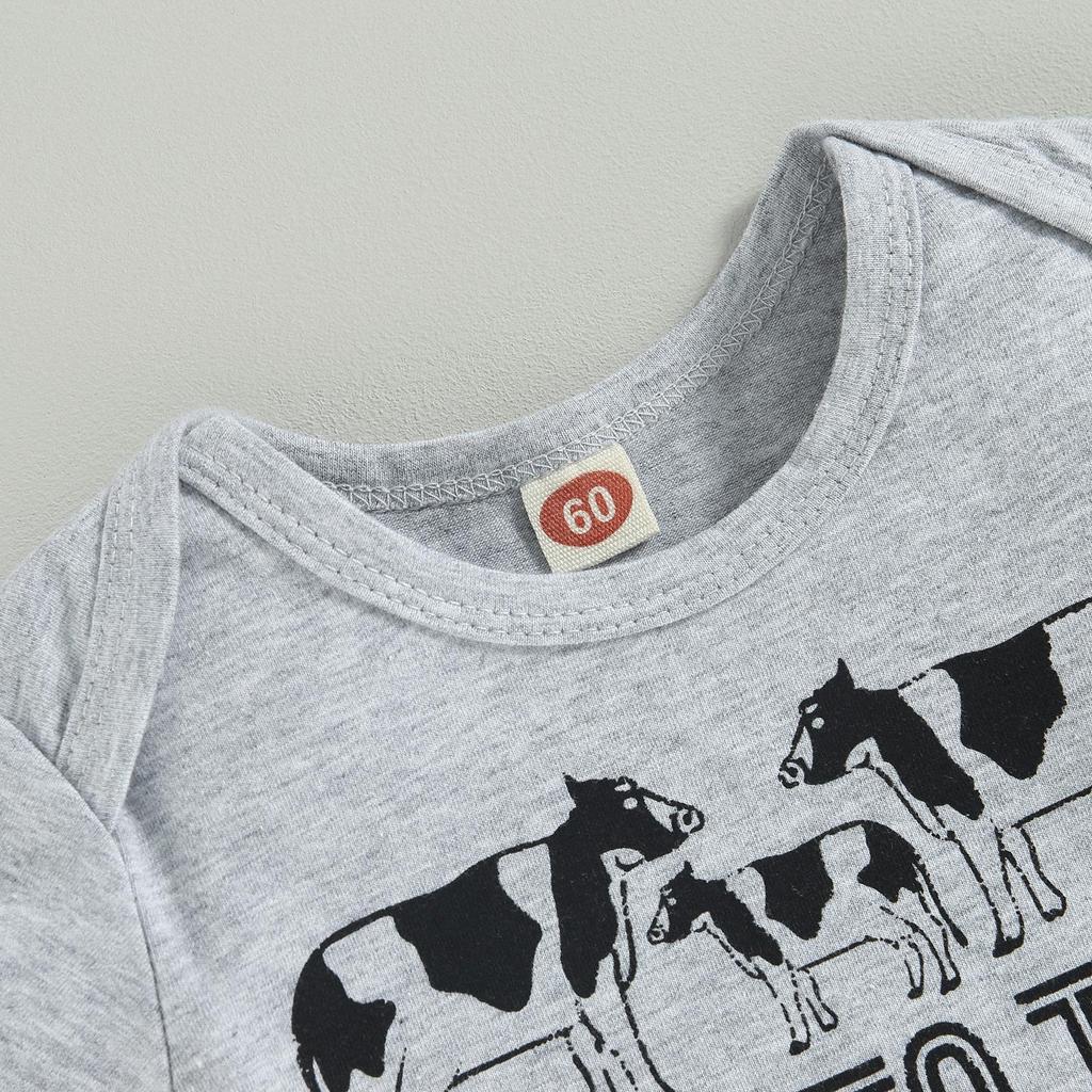 Newborn Baby Boy Girl Clothes Cow Print Romper Bodysuit and Pants with Hat/Headband 3Pcs Western Coming Home Outfits