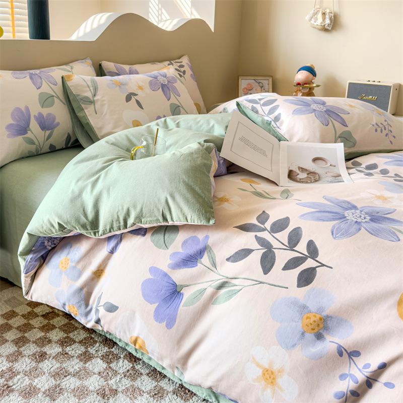 Комплект постельного белья из четырех предметов, пододеяльник из чистого хлопка с цветочным рисунком, простыня для спальни из трех предметов