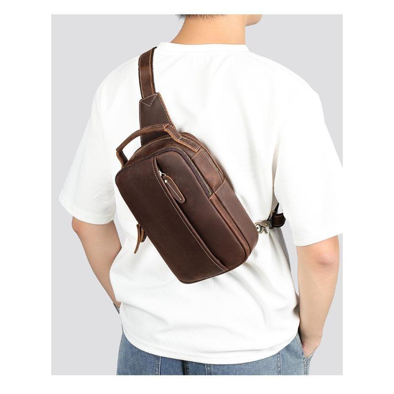 Мужская нагрудная сумка Crazy Horse Leather Head Layer из коровьей кожи, ретро-сумка через плечо из коровьей кожи, многофункциональные рюкзаки