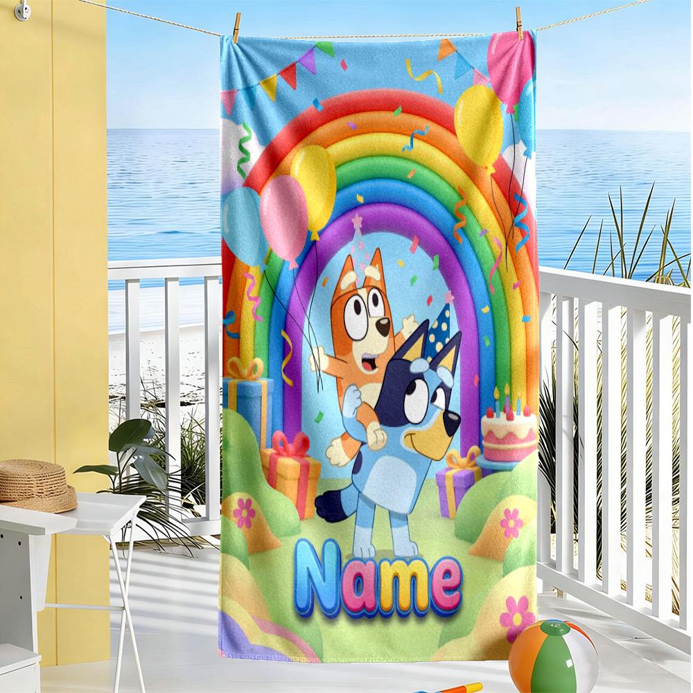Bluey's Musical Adventure Personalized Text Beach Towel High Absorbency & Quick-Dry
