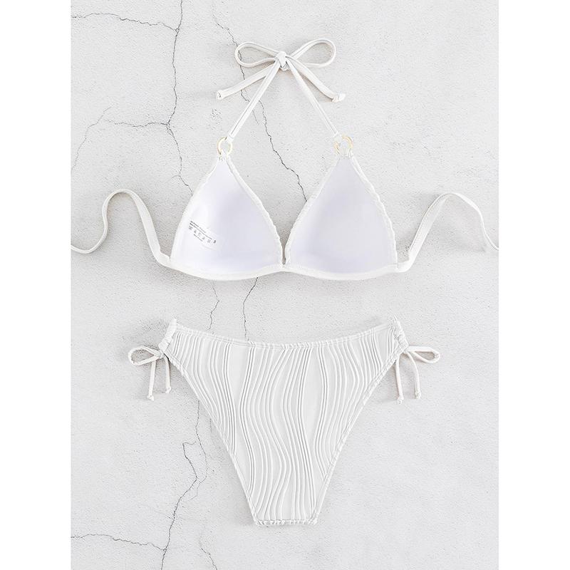 Сексуальное бикини женское однотонное на шнуровке с открытой спиной с мягкими чашками микро купальник пуш-ап пляжный купальник с завязками по бокам стринги