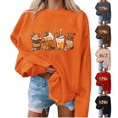 Женский пуловер с принтом Хэллоуина, круглый вырез, заниженная линия плеча, блузка с длинными рукавами