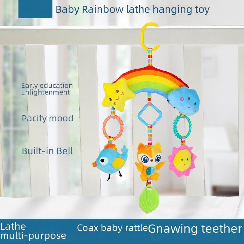 Aipinqi Rainbow Plush Baby Stroller Soothing Toy with Bell