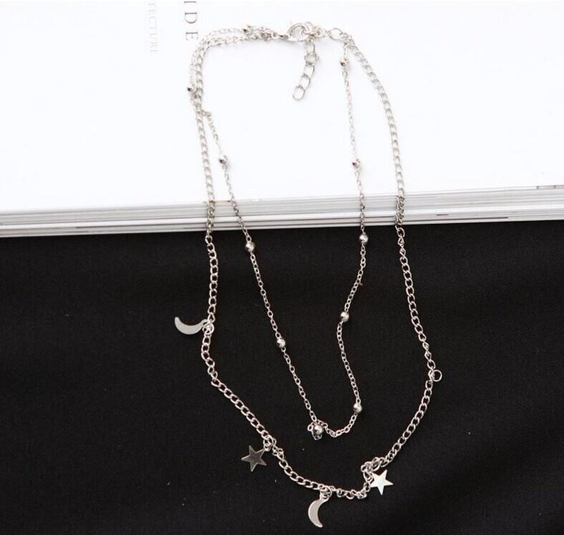 1 шт. Простые двухслойные подвески в виде звезды и луны, ожерелье из бисера, цепочка для ключиц, женские украшения