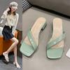 2024 летние женские тапочки на толстом каблуке с квадратной головкой, большие размеры, прозрачные, средний каблук, перекрестная верхняя одежда, сандалии, женская обувь