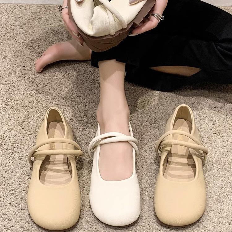 Мэри Джейн туфли женские 2025 весна новые поздний вечерний бриз нежные туфли с юбками мелкий вырез круглый носок на плоской подошве туфли-бини