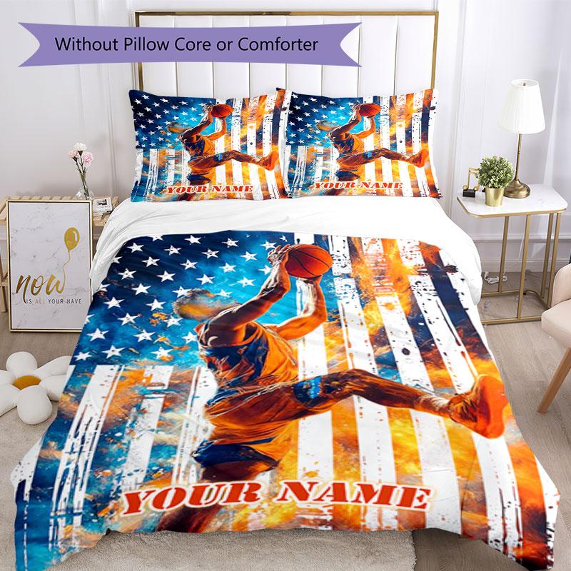 3PC Custom Name American Basketball Dreams Bedding Set Printed Bedding Set Duvet Cover Closure Includes 1 Duvet Cover & 2 Pillowcases for All Seasons