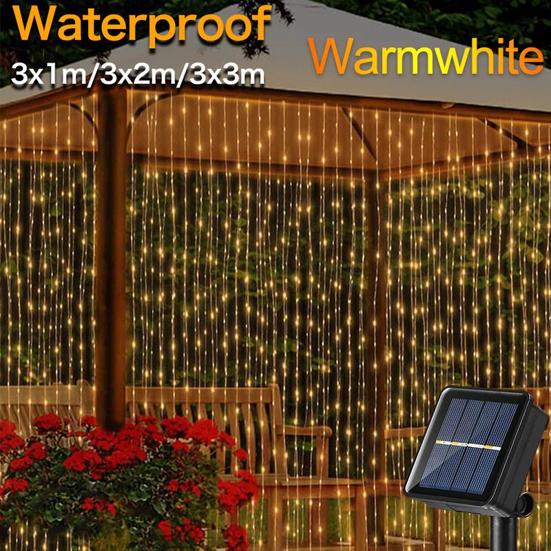 3M Solar Curtain String Lights Outdoor Fairy Lights Solar Powered Twinkle String Lights 8 Modes For Home Garden Patio Decor