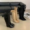 2 Носить тип 2025 осень и зима новые замшевые рефлекс внутренняя высота увеличение остроносые на толстой подошве ботфорты на плоской подошве высокие сапоги женские