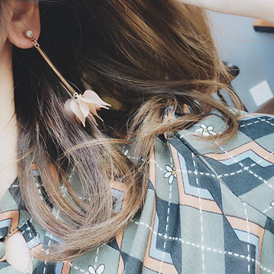 Женские цветочные лепестки, кулон с длинной кисточкой, стразы, серьги-гвоздики, ювелирные изделия, подарок