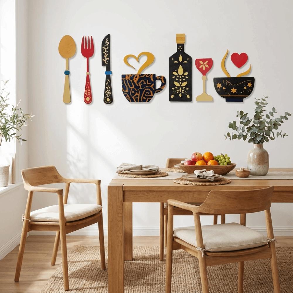 8PCS/SET Wood Wall Art Decals Self-adhesive Coffee Cup Wall Sticker Kitchen