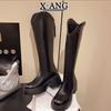 Cowhide Version, Brown Boots for Women, Thin But Knee Boots, Thick-soled Heightening, Small Knight Boots, Thick-heeled High Boots.