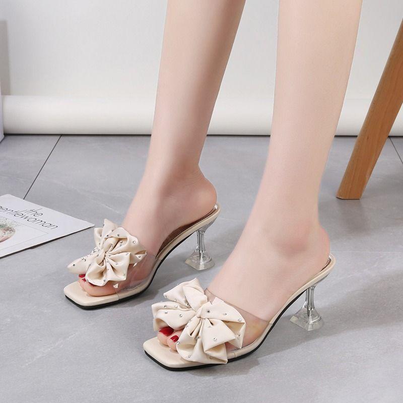 Модные летние большие размеры, однотонные сандалии на плоской подошве с бантом, уличные пляжные тапочки, элегантная женская обувь