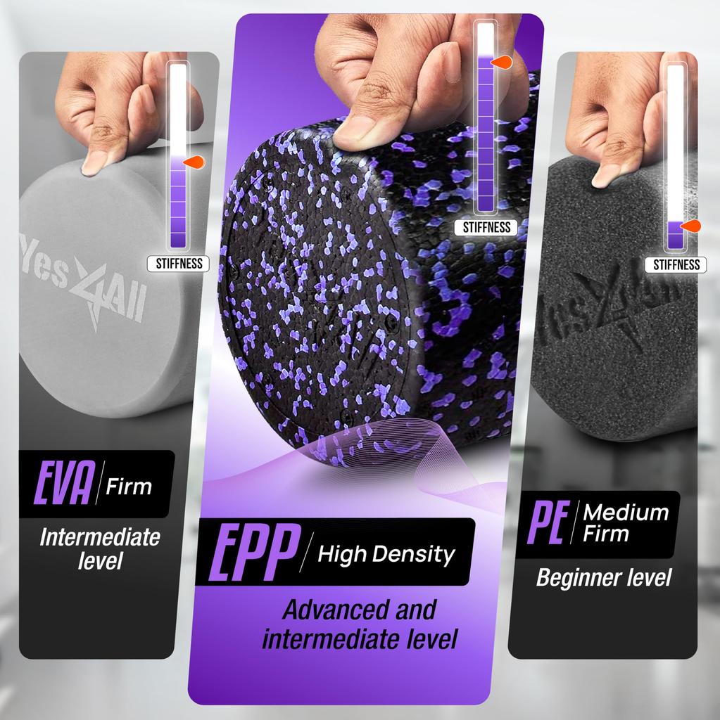 Yes4All Ролик из пеноматериала EPP высокой плотности с круглой спинкой Ролик для упражнений из пеноматериала для йоги, пилатеса и растяжки - 30, 45, 60 и 90 см