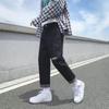 2025 New Men's Hong Kong Style Loose Straight-Leg Jeans: Trendy Korean Nine-Point Casual Pants for Spring and Autumn