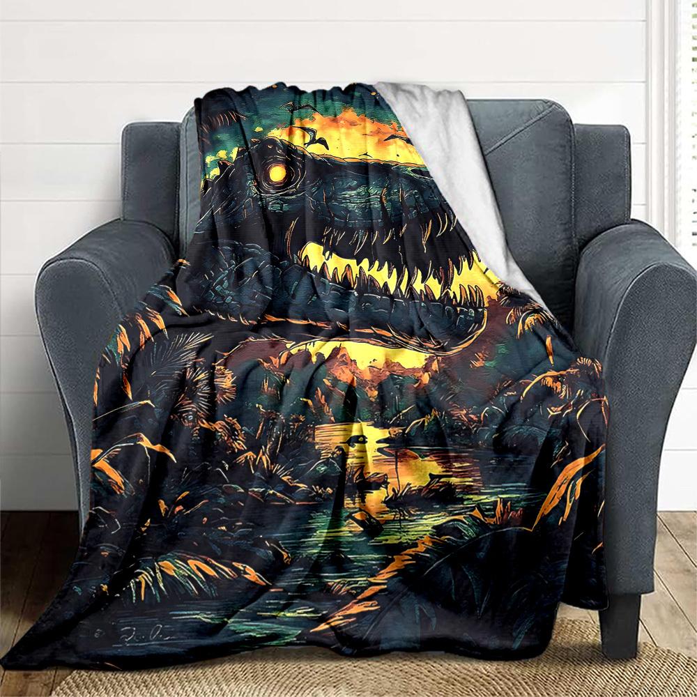 1pc Dinosaur Blanket, Lightweight Flannel Throw Blanket For Sofa, Bed, Travel, Camping, Living Room, Office, Couch, Chair, And Bed