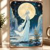 Moonlit Fantasy Goddess Personalized D Textured Metal Poster Wall Art Tinplate Sign for Bathroom Decor Living Room Decoration