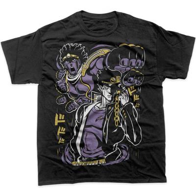 Футболка JOJO Bizarre Adventure Джотаро Куджо Звездный Платинум Фиолетовый Золотой Аниме Графическая Футболка Пользователь Стенда Битва Хлопок Оверсайз Топы