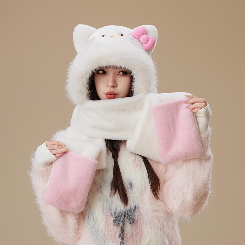 Милый зимний кошачий набор из 3 предметов: шапка, шарф и перчатки