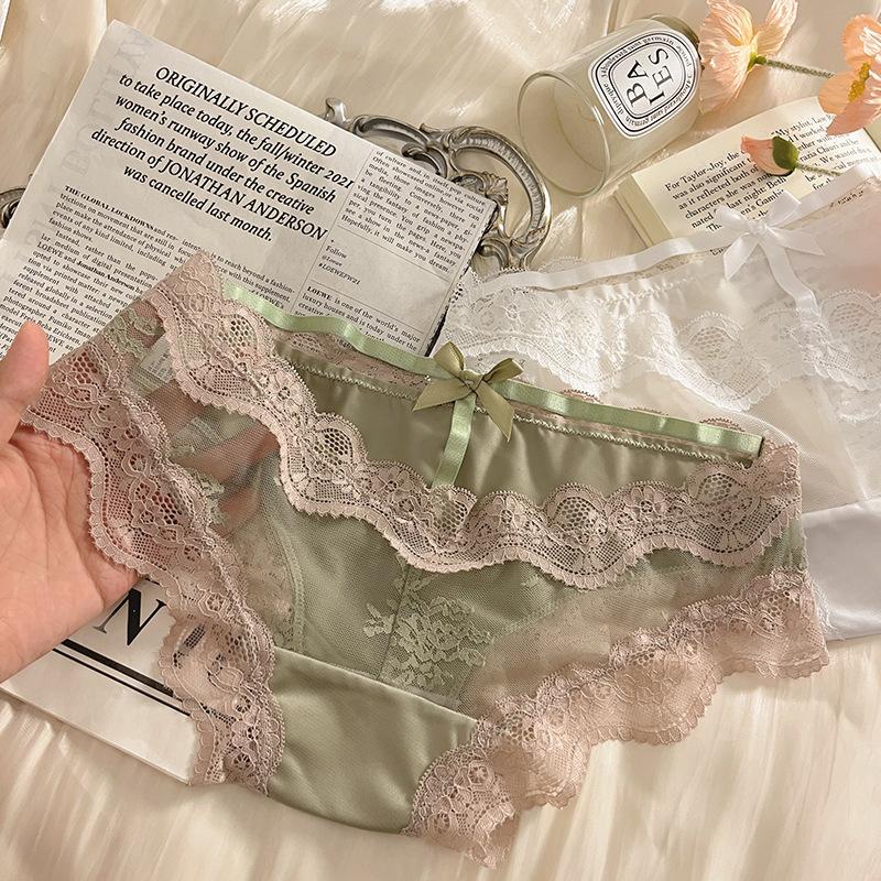 Женские летние тонкие трусы-слипы с кружевом в стиле дворцового ветра, антибактериальные, с низкой посадкой