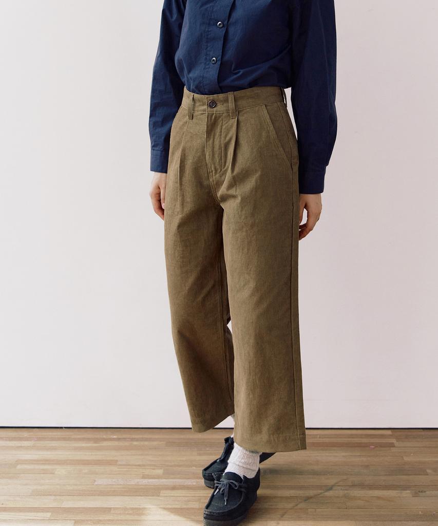 COTTON BELL Corduroy Cinch-Back Pants - Khaki