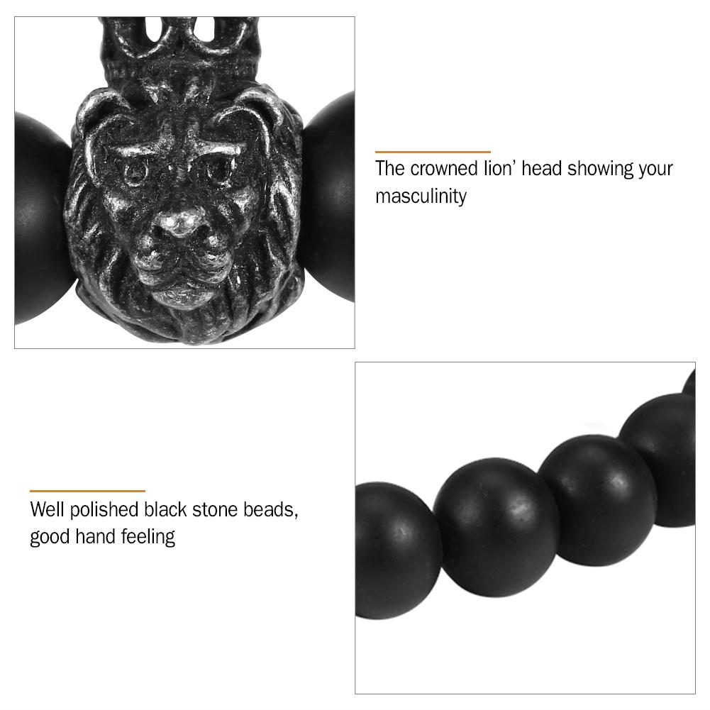 Мужской браслет с подвеской в виде головы черного льва из бисера, модные ювелирные изделия