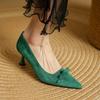 Мода 2025 Новая мода Женские туфли-лодочки Массивный высокий каблук Весна Элегантное лето Острый носок Повседневная обувь Женские Черные Зеленые Размер 34-40