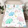 Elephant Fitted Sheet Single Size, Bedding Set 2pcs for Kids Girls Adult Room Decor, Cartoon Bed Cover with 1 Pillowcase