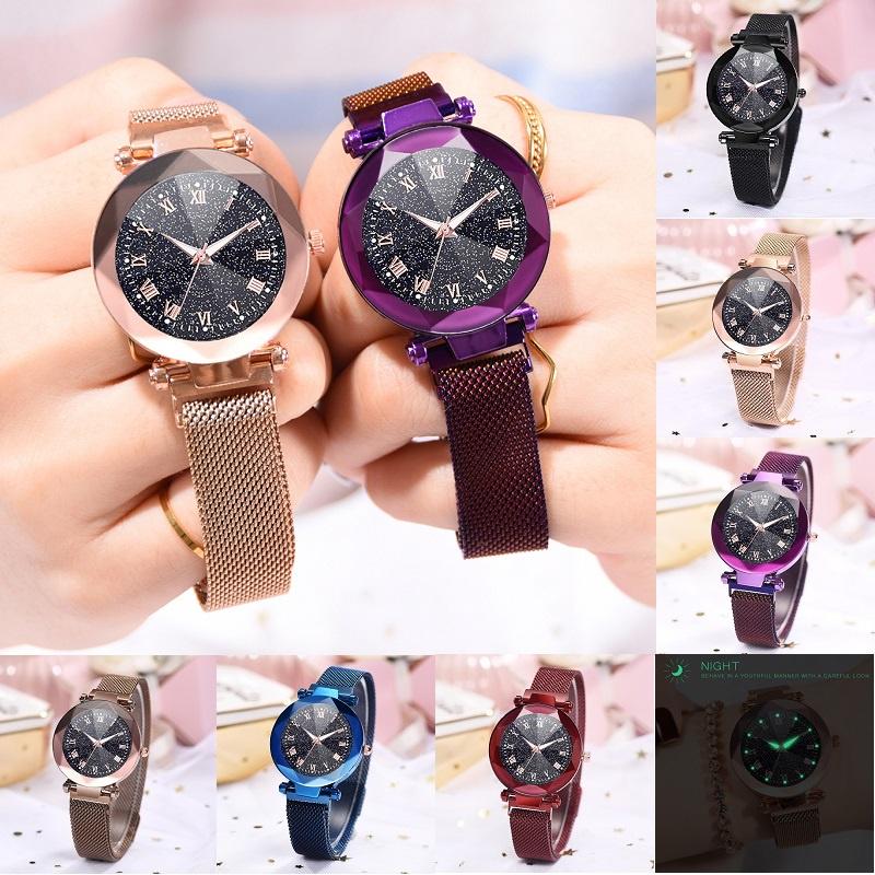 Элегантные женские светящиеся часы «Звездное небо» с римскими цифрами и магнитной застежкой